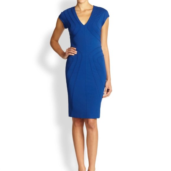 ESCADA Cap Sleeve Danette Piped Scuba Dress Sz.36 Cobalt Blue *EUC* MSRP: $1,450 - Picture 2 of 9